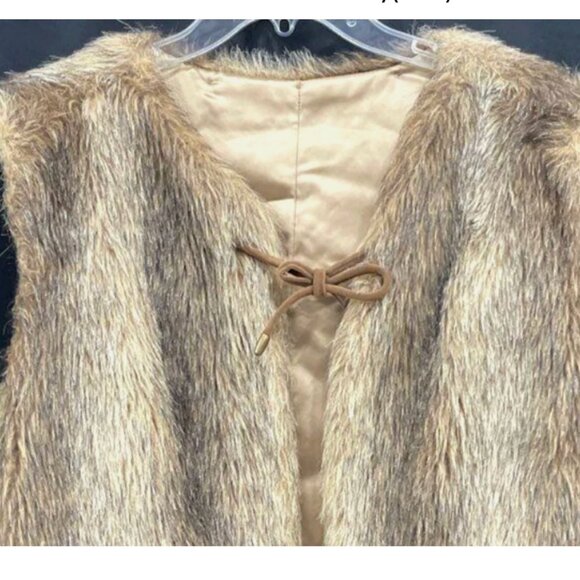 Vintage Cheyenne Faux Coyote Fur Vest Brown Tan Tie Front Oversized Women OS - Picture 2 of 11
